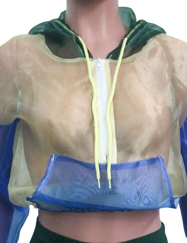 مجموعة من الملابس العلوية والسراويل القصيرة ذات الأكمام الطويلة الشبكية الشفافة للنساء من Angsuttc، مكونة من قطعتين in Kuwait