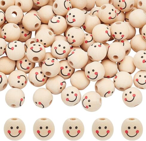 50 قطعة من الخرز الخشبي PH PandaHall 25 مم/1 بوصة خرز خشبي طبيعي خرز فضفاض مع وجه لإكليل شجرة عيد الميلاد DIY سلسلة مفاتيح صناعة المجوهرات الحرفية، فتحة 5.5 مم in Saudi Arabia