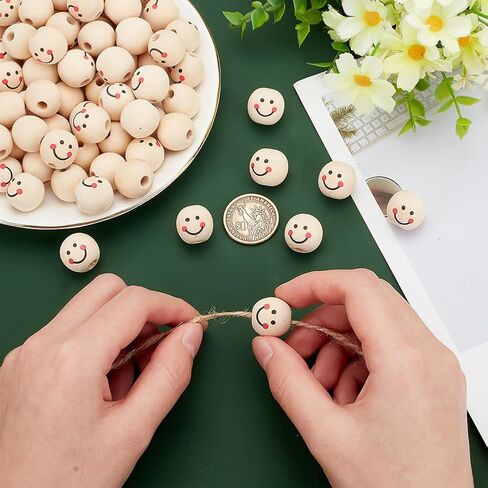 50 قطعة من الخرز الخشبي PH PandaHall 25 مم/1 بوصة خرز خشبي طبيعي خرز فضفاض مع وجه لإكليل شجرة عيد الميلاد DIY سلسلة مفاتيح صناعة المجوهرات الحرفية، فتحة 5.5 مم in Saudi Arabia