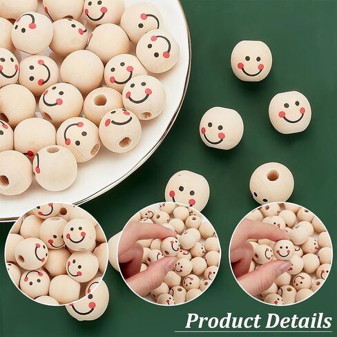 50 قطعة من الخرز الخشبي PH PandaHall 25 مم/1 بوصة خرز خشبي طبيعي خرز فضفاض مع وجه لإكليل شجرة عيد الميلاد DIY سلسلة مفاتيح صناعة المجوهرات الحرفية، فتحة 5.5 مم in Saudi Arabia