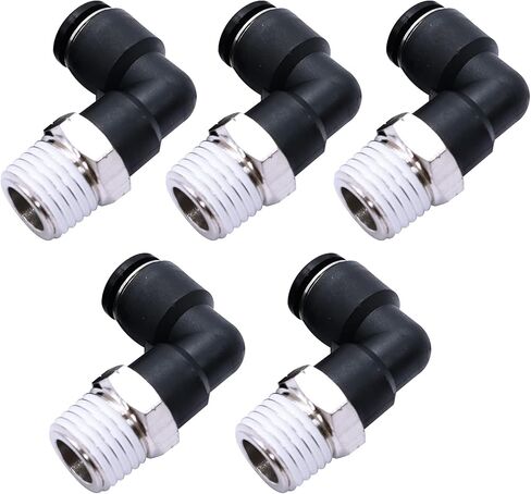 mxuteuk 5 قطع دفع لتوصيل التركيبات الهوائية ذكر الكوع موصل تركيبات خط الهواء 90 درجة دفع في تركيبات القفل 1/4 بوصة أنبوب OD × 1/4 بوصة NPT الموضوع in Kuwait