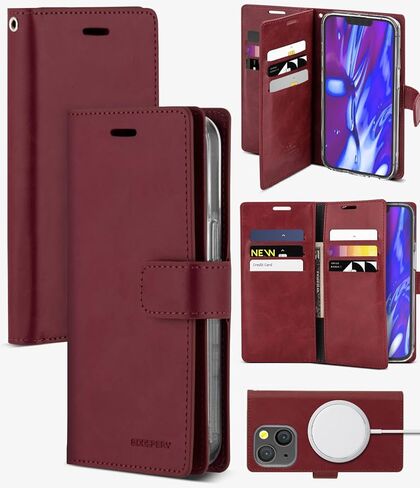 محفظة GOOSPERY Mansoor مصممة لحافظة iPhone 14 [9 فتحات للبطاقات + 2 جيب جانبي إضافي] حامل بطاقة داخلي مزدوج الجوانب متعدد الفتحات وغطاء هاتف قابل للطي للتخزين الواسع - وردي فاقع in Kuwait