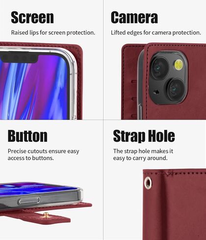 محفظة GOOSPERY Mansoor مصممة لحافظة iPhone 14 [9 فتحات للبطاقات + 2 جيب جانبي إضافي] حامل بطاقة داخلي مزدوج الجوانب متعدد الفتحات وغطاء هاتف قابل للطي للتخزين الواسع - وردي فاقع in Kuwait