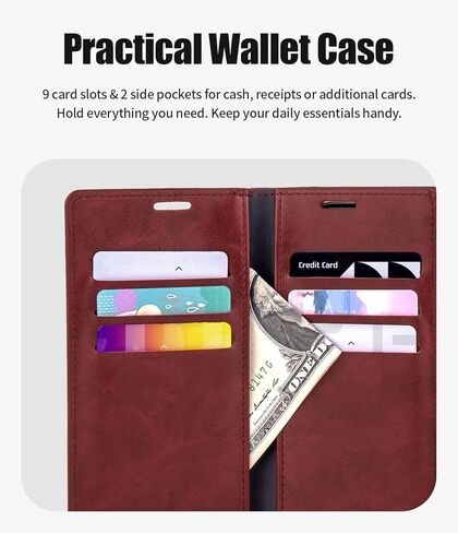 محفظة GOOSPERY Mansoor مصممة لحافظة iPhone 14 [9 فتحات للبطاقات + 2 جيب جانبي إضافي] حامل بطاقة داخلي مزدوج الجوانب متعدد الفتحات وغطاء هاتف قابل للطي للتخزين الواسع - وردي فاقع in Kuwait