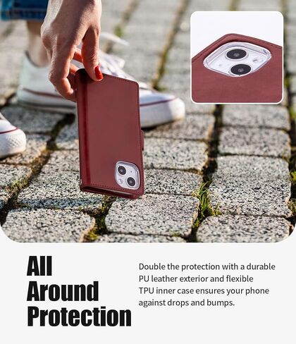 محفظة GOOSPERY Mansoor مصممة لحافظة iPhone 14 [9 فتحات للبطاقات + 2 جيب جانبي إضافي] حامل بطاقة داخلي مزدوج الجوانب متعدد الفتحات وغطاء هاتف قابل للطي للتخزين الواسع - وردي فاقع in Kuwait