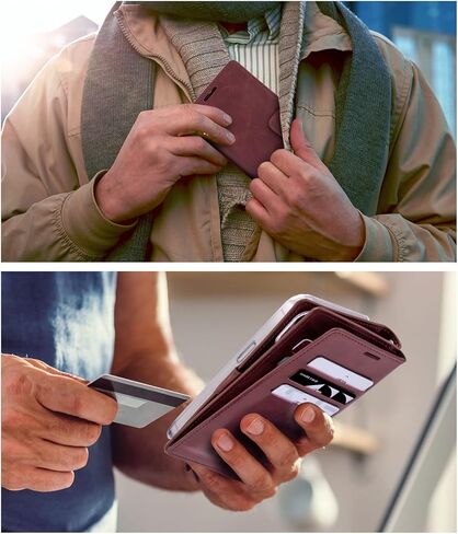 محفظة GOOSPERY Mansoor مصممة لحافظة iPhone 14 [9 فتحات للبطاقات + 2 جيب جانبي إضافي] حامل بطاقة داخلي مزدوج الجوانب متعدد الفتحات وغطاء هاتف قابل للطي للتخزين الواسع - وردي فاقع in Kuwait