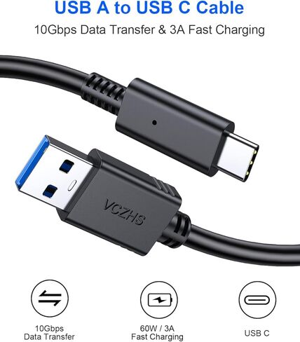 كابل USB 3.0 إلى USB C، 1FT، نقل بيانات بسرعة 10 جيجابت في الثانية، شحن سريع 3A، متوافق مع USB C SSD خارجي، Samsung Galaxy S21 S20 S10 S9 S8 Note 20، Pixel in Kuwait