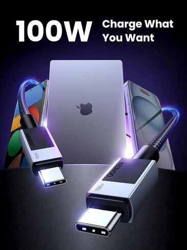 كابل يو جرين USB C 100 وات، كابل USB C إلى USB C شحن سريع، كابل شاحن USB C من النوع C متوافق مع iPhone 15/15 Pro/15 Pro Max، MacBook Pro/Air، Galaxy S24/S23، iPad Pro/Air، Pixel 8، 3.3 قدم in Kuwait