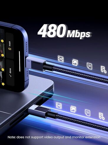 كابل يو جرين USB C 100 وات، كابل USB C إلى USB C شحن سريع، كابل شاحن USB C من النوع C متوافق مع iPhone 15/15 Pro/15 Pro Max، MacBook Pro/Air، Galaxy S24/S23، iPad Pro/Air، Pixel 8، 3.3 قدم in Kuwait