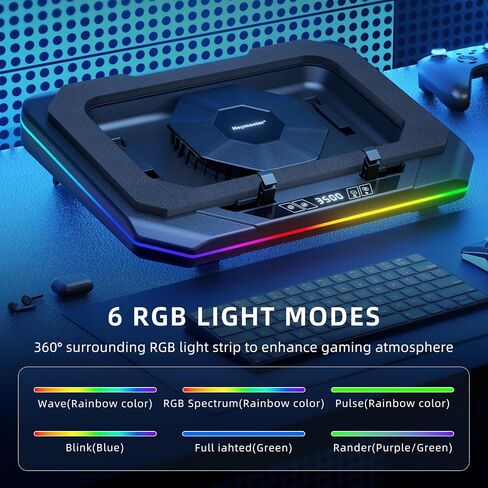 وسادة تبريد للكمبيوتر المحمول، مبرد كمبيوتر محمول للألعاب مع ضوء RGB، حامل تبريد للكمبيوتر المحمول مع مروحة سرعة قابلة للتعديل 3500 دورة في الدقيقة، محور USB 3 منافذ، شاشة LED وتحكم باللمس لأجهزة الكمبيوتر المحمولة مقاس 12-19 بوصة in Saudi Arabia