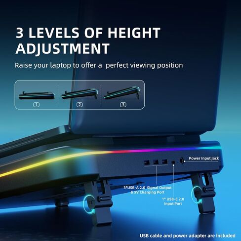 وسادة تبريد للكمبيوتر المحمول، مبرد كمبيوتر محمول للألعاب مع ضوء RGB، حامل تبريد للكمبيوتر المحمول مع مروحة سرعة قابلة للتعديل 3500 دورة في الدقيقة، محور USB 3 منافذ، شاشة LED وتحكم باللمس لأجهزة الكمبيوتر المحمولة مقاس 12-19 بوصة in Saudi Arabia