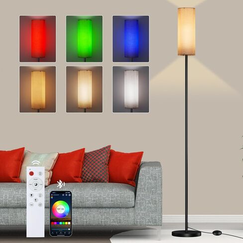 Floor Lamp for Living Room - White Linen Lamp Shade LED Tall Standing Lamp with Remote Control & Foot Switch, Dimmable Room Lamps with 9W RGBCW Bulb,Modern Lamps for Living Room,Bedroom,Office in Saudi Arabia