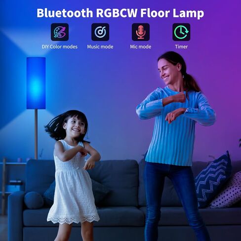 Floor Lamp for Living Room - White Linen Lamp Shade LED Tall Standing Lamp with Remote Control & Foot Switch, Dimmable Room Lamps with 9W RGBCW Bulb,Modern Lamps for Living Room,Bedroom,Office in Saudi Arabia