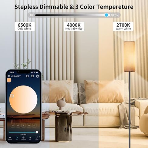 Floor Lamp for Living Room - White Linen Lamp Shade LED Tall Standing Lamp with Remote Control & Foot Switch, Dimmable Room Lamps with 9W RGBCW Bulb,Modern Lamps for Living Room,Bedroom,Office in Saudi Arabia