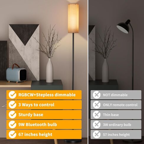 Floor Lamp for Living Room - White Linen Lamp Shade LED Tall Standing Lamp with Remote Control & Foot Switch, Dimmable Room Lamps with 9W RGBCW Bulb,Modern Lamps for Living Room,Bedroom,Office in Saudi Arabia