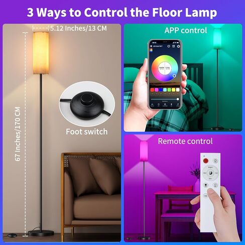Floor Lamp for Living Room - White Linen Lamp Shade LED Tall Standing Lamp with Remote Control & Foot Switch, Dimmable Room Lamps with 9W RGBCW Bulb,Modern Lamps for Living Room,Bedroom,Office in Saudi Arabia