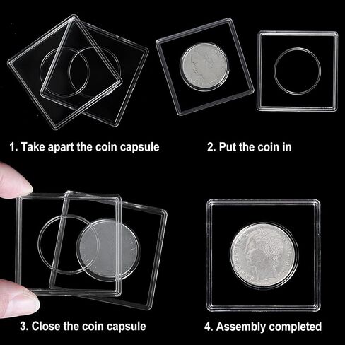 Uncle Paul 1 dollar 27 mm Coin Snaps - 8 PCS Transparent Coin Capsule Square Holder Plastic Storage Box Specie Container Case for Coin Collection Supplies JC0227008 in Saudi Arabia