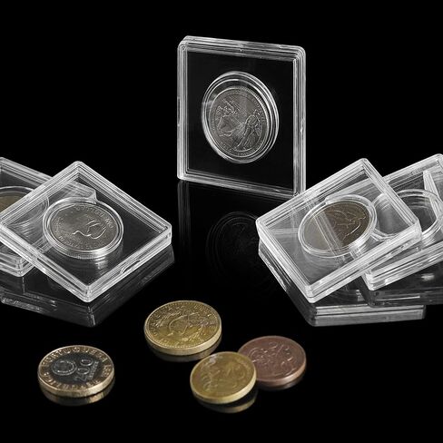 Uncle Paul 1 dollar 27 mm Coin Snaps - 8 PCS Transparent Coin Capsule Square Holder Plastic Storage Box Specie Container Case for Coin Collection Supplies JC0227008 in Saudi Arabia