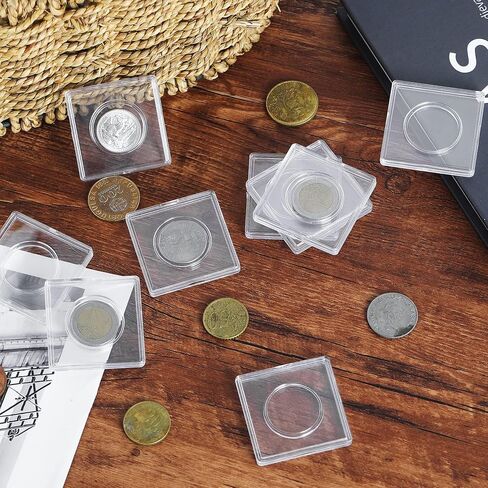 Uncle Paul 1 dollar 27 mm Coin Snaps - 8 PCS Transparent Coin Capsule Square Holder Plastic Storage Box Specie Container Case for Coin Collection Supplies JC0227008 in Saudi Arabia