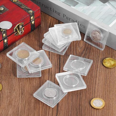 Uncle Paul 1 dollar 27 mm Coin Snaps - 8 PCS Transparent Coin Capsule Square Holder Plastic Storage Box Specie Container Case for Coin Collection Supplies JC0227008 in Saudi Arabia