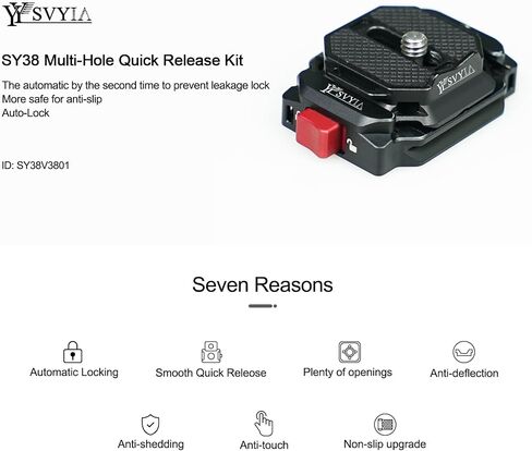 SY38 Camera Auto Lock Quick Release Kit,Used for Sony,Canon etc more brand, Used for Tripods, Stabilizers, Gimbals,Slider etc Quick switching.(1 Quick Release pedestal+1 Quick Release plate) in Saudi Arabia
