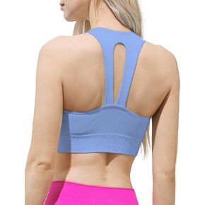 Womens Seamless Racerback Sports Bra - Medium Support Scoop Neck Padded Yoga Workout Bra