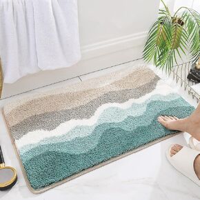 Bathroom Mat Super Absorbent Fluffy Microfiber Bath Rug Non Slip and Machine Washable Bath Mat for Bathroom, Bedroom and Living Room (Cyan, 24"x16")