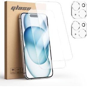 Jelanry for iPhone 15 Plus 6.7inch Screen Protector with Camera Lens Protector [4 Pack Set] |9H Hardness Tempered Glass Film HD Clear| Scratch Proof| Compatible Dynamic Island| Phone Case Friendly