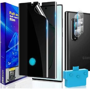 NC [2+2 Pack] Compatible With Samsung Galaxy Note 10 Plus 5G Privacy Screen Protector and Camera Lens Protector [Support Fingerprint Unlock] [with Alignment Tool] Flexible Black TPU Film
