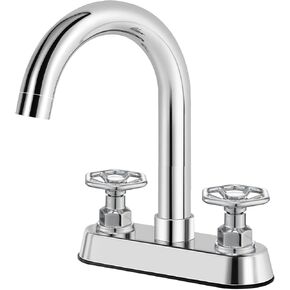 2 Handle Bathroom Faucet Matte Black,4 Inch Centerset Bathroom Sink Faucet Brass Body,3 Hole Bathroom Faucet,Bathroom Basin Faucet with Deck Mounted Round Handle,CV-40106-N