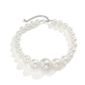 Long Pearl Necklaces Multi Strand Chain Faux Pearl Necklace for Women Large Big Simulated Pearl Statement Women's Faux Pearl Necklace For Brides Wedding (Pearl Strand Necklaces)