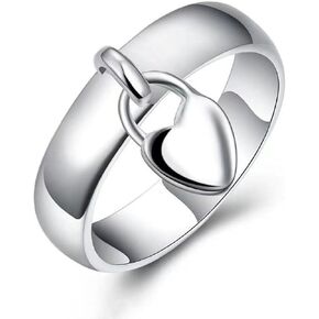 925 Sterling Silver Heart-Shaped Hanging Heart Lock Classic Women's Ring Ring General Fashion Ring