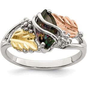 Solid 925 Sterling Silver & 12k Mystic Fire Simulated Topaz Ring