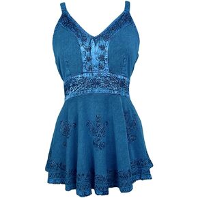 Agan Traders 2024 Summer Spaghetti Strap Adjustable Sleeveless Embroidered Asymmetrical Flared Medieval Tank Top Blouse