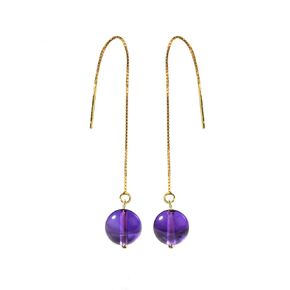 Amethyst Earrings Crystal Drop Threader Earrings, 8mm Beads, February Birthstone, Gemstone Earring For Women, Hypoallergenic Handmade Jewelry, Gift For Her (Amethyst)