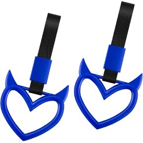 2 Pieces Rear Bumper Warning Ring Car Mirror Hanging Ornament, Red Heart Shaped Handle Ring Subway Bus Handle Straps for Car Interior Exterior Decoration