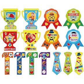 Qyeahkj 30pcs Father's Day Craft Kits for Kids, Fun DIY Paper Handmade Trophy Tie Craft for Daddys Day Girls Boys Home Classroom Indoor Game Activities Favors