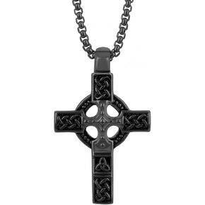 Cross Pendant for Car Rear View Mirror Decor Prayer Hanging Ornament Stainless Steel Celtic Knot Cross Necklace Men Boys Christian Gift (Silver)