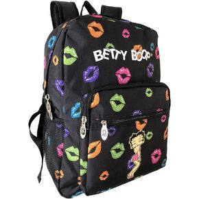 Betty Boop Canvas Large Backpack with 16 Inches Height (Black: Colorful Lips)