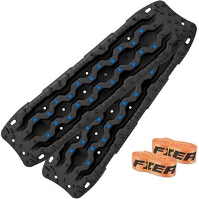 ألواح الجر FIERYRED - قطعتان من حصيرة الجر لسلم إطارات مسار الثلج والطين الرملي 4X4 - مسارات الجر... (أسود مع برتقالي)