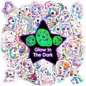 51 Pcs Cute Unicorn Rainbow Stickers for Kids Glow in The Dark, Waterproof Sticker for Water Bottle, Vinyl Laptop Decals for Teens Girls Boys, Students Classroom Prizes Sticker Pack