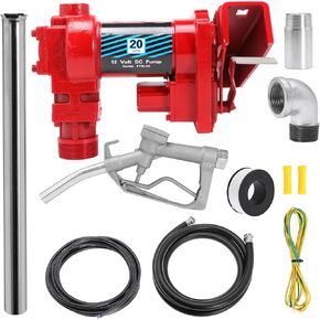 Fuel Transfer Pump 12Volt 20 GPM Diesel Transfer Pumps gas transfer pump for Diesel, Gasoline, Ethanol Blends, Kerosene, Methanol Blends, with Discharge Hose, Manual Nozzle, Street Elbow, Suction Pipe