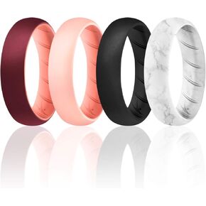 ROQ Silicone Rings for Women Breathable Silicone Rings Bands - Comfort Fit Silicone Wedding Ring for Women - Rose Gold, Marble, Black Colors - Size 4