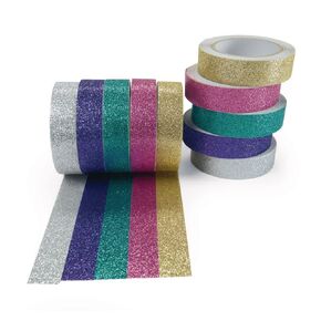شريط Colorations® Glitter Craft، مجموعة من 5 ألوان لامعة، 2 من كل لون، عرض 5/8 بوصة، طول 9 أقدام، شريط حرفي مزخرف، مشروع افعله بنفسك، شريط حرفي، يوضع على الورق والمعادن والخشب والحرف الخزفية