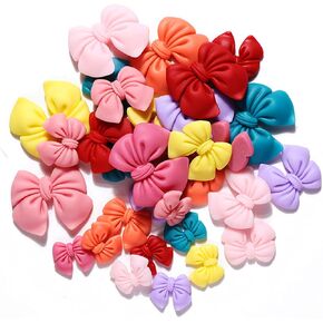 LEFV 32 Pack Bowknot Slime Charms Resin Flatback Beads Jewelry Accessories for DIY Craft Making Ornament Scrapbooking, Mixed Assorted Colors and Sizes (Mixed Color)