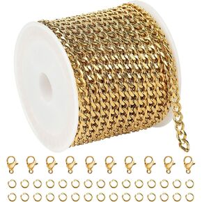 UMAOKANG 5 Meters Gold Plated Cuban Chains Bulk Stainless Steel Chains for Jewelry Making Men and Women Necklace Bracelet DIY Jewelry Chain Spool