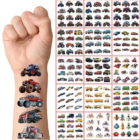 186 PCS Kids Tattoos Temporary for Boys Monster Truck Tattoo for Car Party Favors Decorations Stickers Gifts