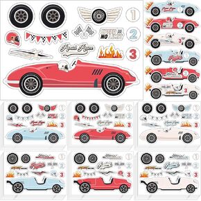 Janlaugh 36 Sheets Race Car Stickers for Kids Race Car Party Favors Vintage Car Activities Make Your Own Wheel for Car Themed Birthday Party Toy Gifts Reward Decorations