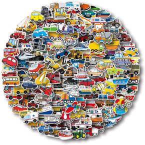 Aowplc Transportation Stickers 200 Pcs Vehicle Stickers Pack for Kids Party Favors Supplies with Construction Truck, Car, Boat, Airplane, and More