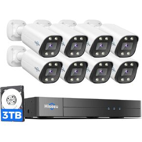 [4K HD+Color Night Vision] Hiseeu PoE Security Camera System, Home Security System w/ 8 MP PoE Cameras, 121°Wide Angle, Human Vehicle Detect, 2 Way Audio, 16ch NVR for Home Surveillance Indoor&Outdoor in Kuwait